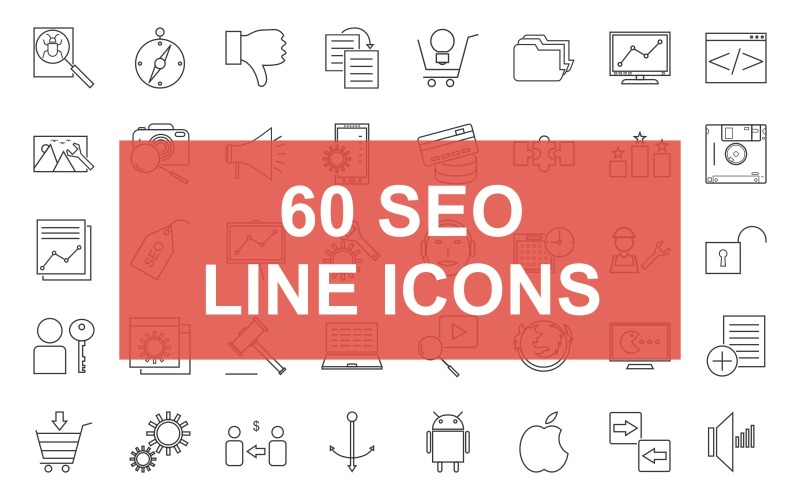 SEO Line svart ikonuppsättning