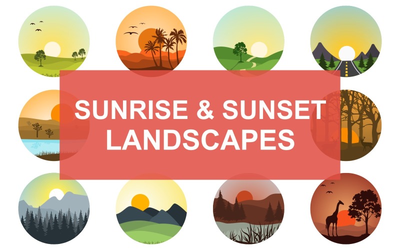 Download Background "10 Sunrise & Sunset Landscapes Background" / 10 Sunrise & Sunset Landscapes Background - Background на тему графика landscape,landscapes,background,vector,sunrise,sunset,icon,scenery,design,illustration