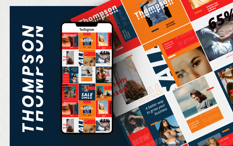 Download Шаблон для соцсетей "Thompson Social Media Template" / Thompson Social Media Template - Шаблон для соцсетей на тему графика instagram,design,graphic,post,square,instagram,stories,story,template,ads,brand,branding,company,fashion,week,hypebeast,illustration,pack,media,modern,organic,pack,pop,retro,instagram,look,st