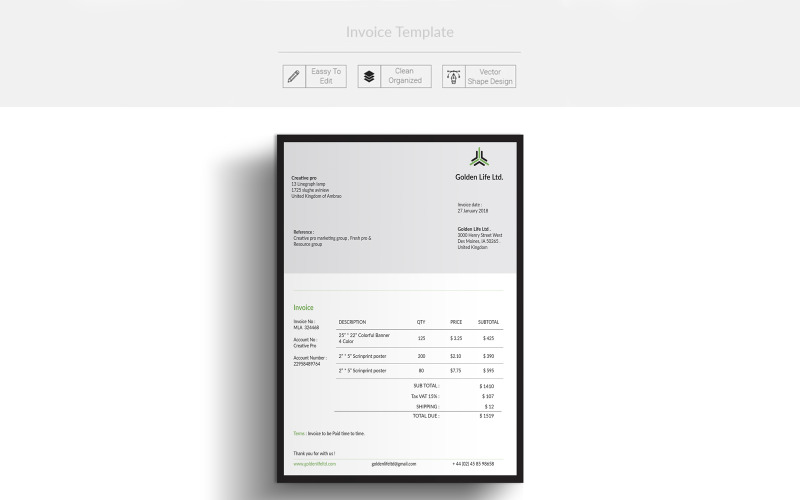 Download Фирменный стиль "Invoice - Corporate Identity Template" / Invoice - Corporate Identity Template - Фирменный стиль на тему графика invoice,cleaninvoice,simpleinvoice,clean,office,simple,created,business,minimal,colorful,corporate,corporatebill,corporateinvoice,payment,bill,a4,excel,word,msoffice,msword