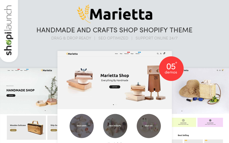 Marietta - Handgjort & hantverksbutik Shopify-tema