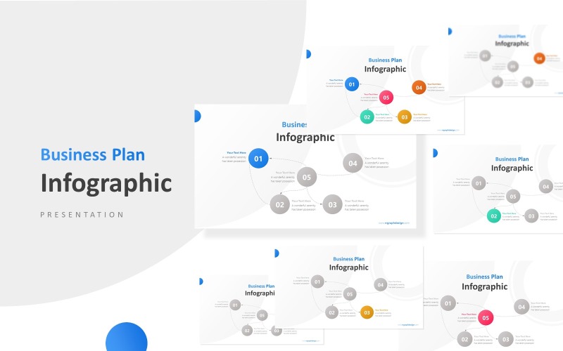 Modelo de PowerPoint de apresentação de infográfico de mapa mental de 5 círculos