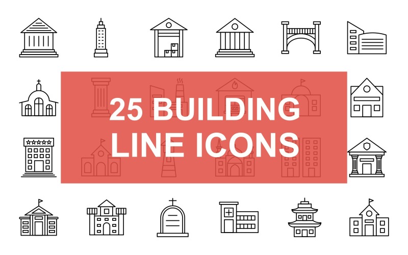 25 sada ikon linie budovy