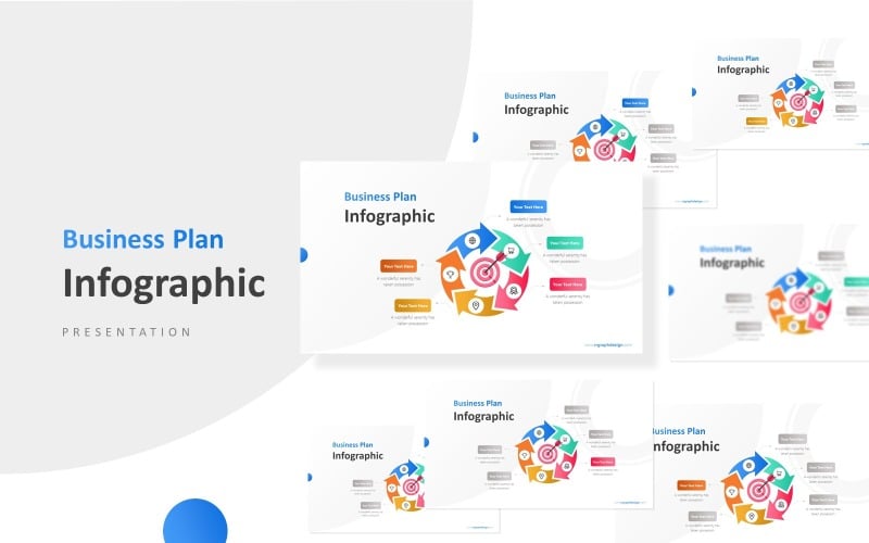 Modelo de PowerPoint de apresentação de infográfico de setas circulares de 5 etapas