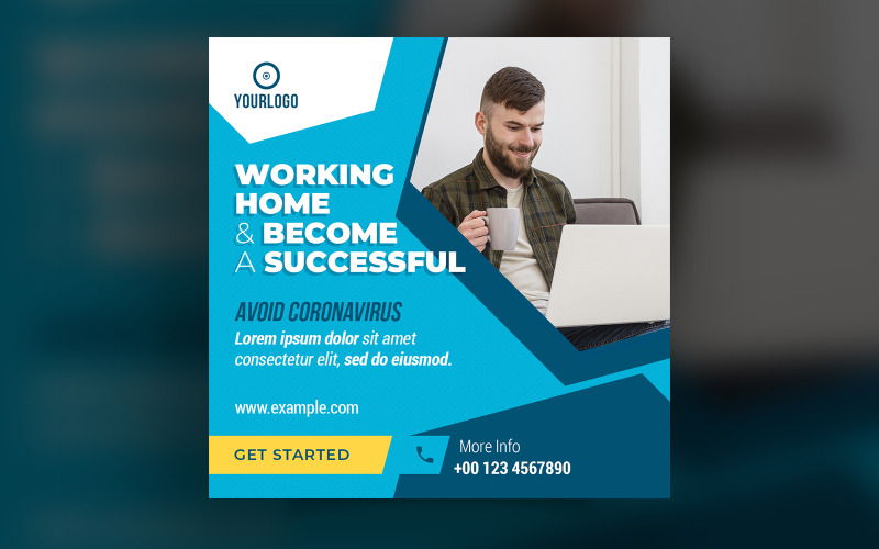 Download Шаблон для соцсетей "Working Home Post Social Media Template" / Working Home Post Social Media Template - Шаблон для соцсетей на тему графика work,online,business,home,company,corana,coranavirus,covid,19,crew,employee,hire,hiring,interview,job,manager,promotion,resume,staff,training