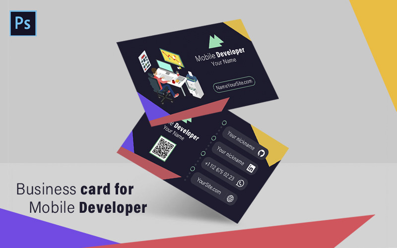 Download Фирменный стиль "Business card for Mobile Developer - Corporate Identity Template" / Business card for Mobile Developer - Corporate Identity Template - Фирменный стиль на тему графика card,businesscard,business,psd,templatepsd,template,forbusiness,developer,mobile,app,mobiledeveloper,file,filepsd