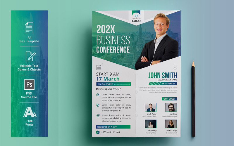 Download Фирменный стиль "Business Conference Flyer - Corporate Identity Template" / Business Conference Flyer - Corporate Identity Template - Фирменный стиль на тему графика business,conference,convention,corporate,elegant,failure,flyer,information,invitation,leadership,leaflet,lecture,hall,meeting,participant,pastors,appreciation,pathway,photoshop,popular,post,p