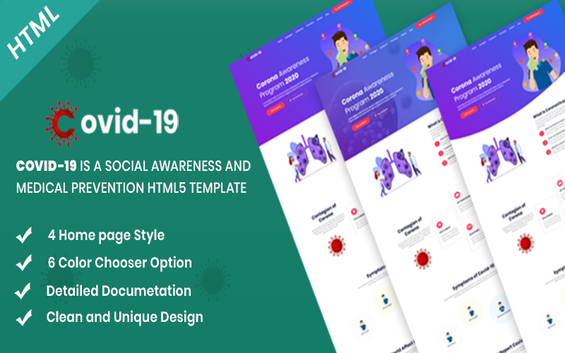 Covid-19 Landing Page-Vorlage für soziales Bewusstsein und medizinische Prävention