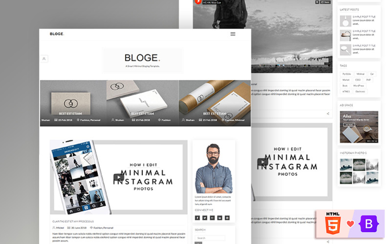 Plantilla de sitio web de blogs mínimos BLOGE