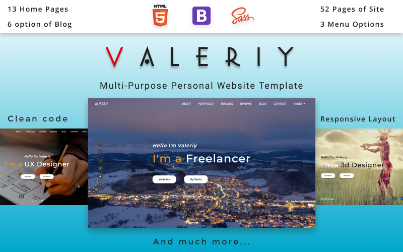 Valeriy | Mångsidig personlig webbplats HTML-mall