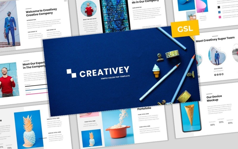 Creativey - Einfache Color Pop Business-Vorlage Google Slides