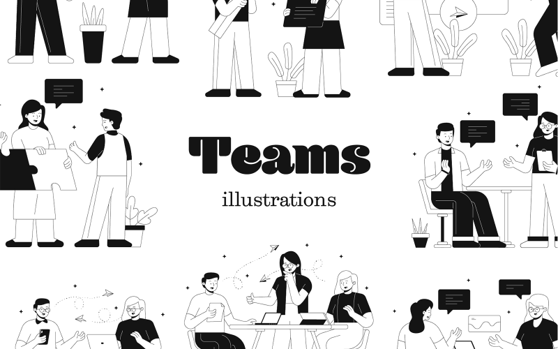 Download Иллюстрация "Teams - Illustration" / Teams - Illustration - Иллюстрация на тему графика team,teamwork,brainstorm,collaboration,meeting,workflow,work,project,startup,business,vector,figma,sketch,illustration,outline,stroke,line