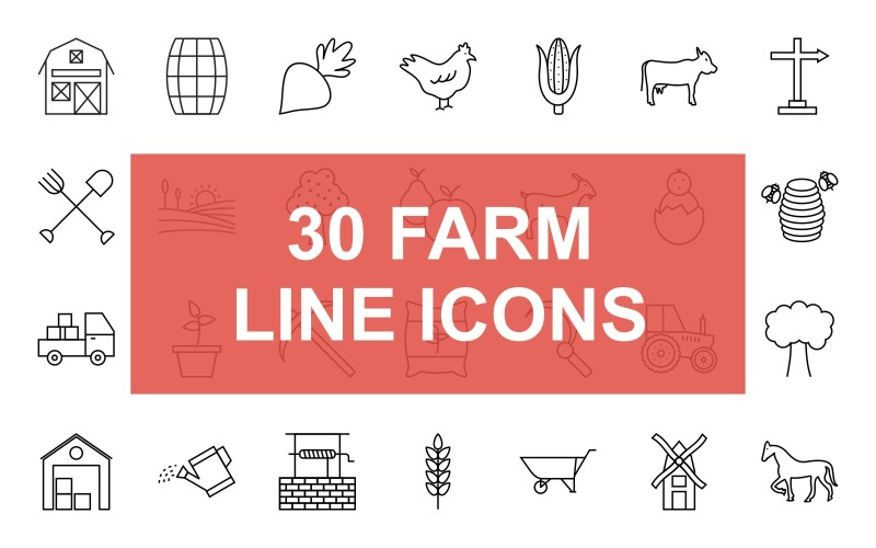 Conjunto de ícones de 30 linhas agrícolas