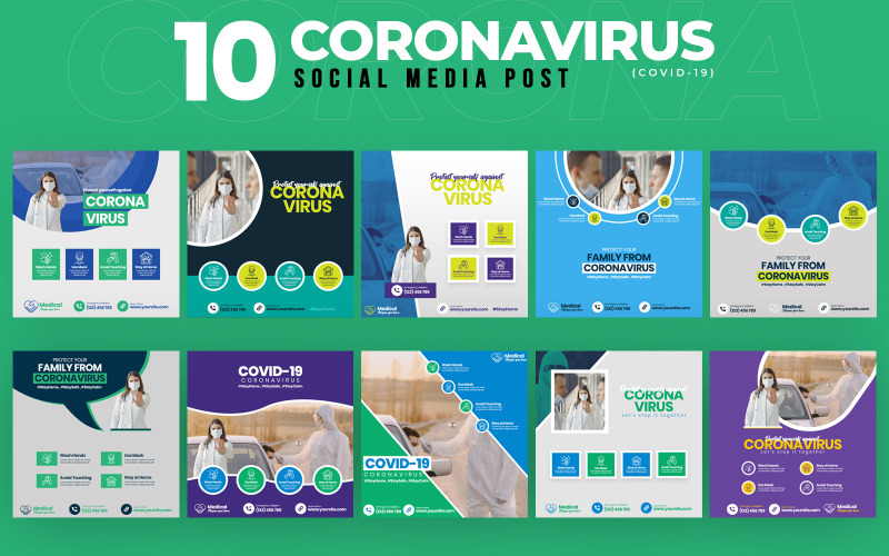 Download Шаблон для соцсетей "Covid-19 & Coronavirus 10 Post Template for Social Media" / Covid-19 & Coronavirus 10 Post Template for Social Media - Шаблон для соцсетей на тему графика coronavirus,distance,zone,covid,19,prevention,covid-19,covid19,infection,microbes,check,corana,virus,coranavirus,corona,death,doctor,epidemic,tunc,digital