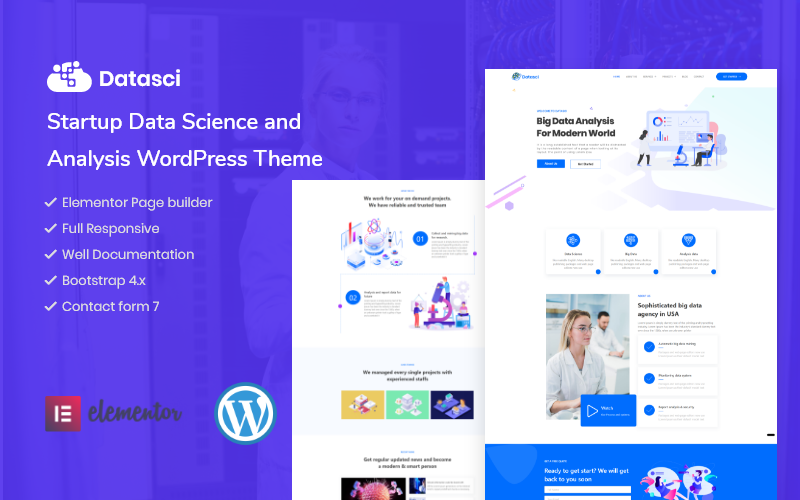 Datasci - Startup Data Science & Analytics WordPress Elementor téma