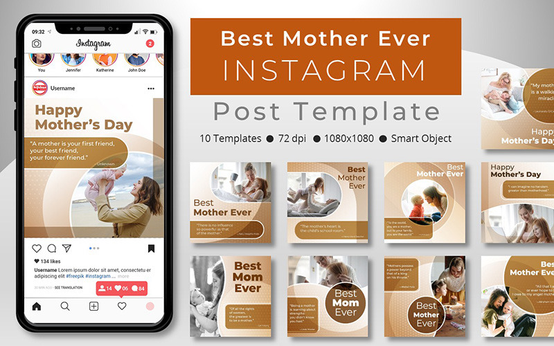 Download Шаблон для соцсетей "Best Mother Ever - Instagram Post Template for Social Media" / Best Mother Ever - Instagram Post Template for Social Media - Шаблон для соцсетей на тему графика banners,blog,blogger,instagram,instagram,pack,post,stories,template,instagrampost,mothersday,mother,mom,happymothersday,bestmotherever,instagramtemplate,creative,socialmedia,socialmediamarket