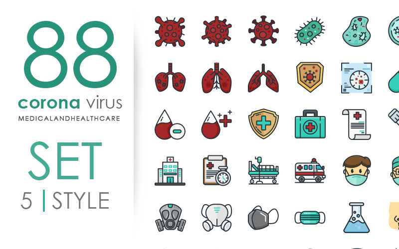 Conjunto de iconos médicos y sanitarios del virus corona
