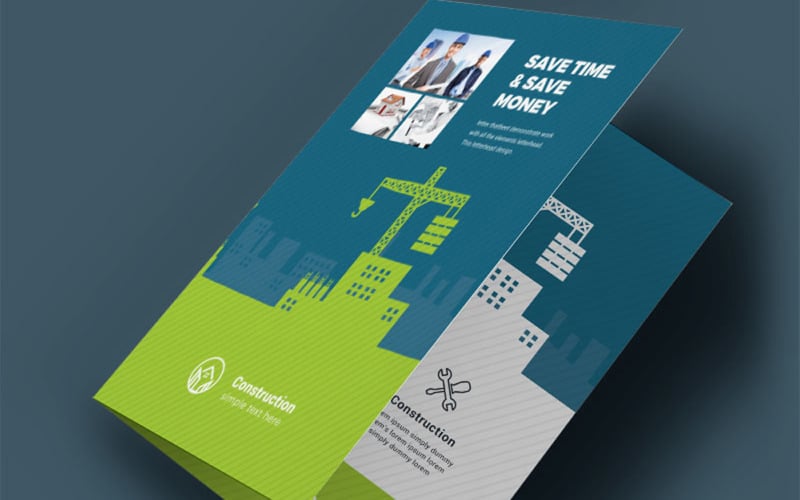 Építőipari BiFold brosúra zöld kék elemekkel
