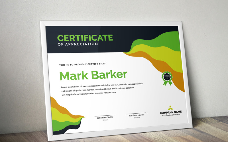 Download Шаблон сертификата "Wavy Certificate Template" / Wavy Certificate Template - Шаблон сертификата на тему графика certificate,corporate,decorative,diploma,elegant,excellence,frame,graduation,green,modern,multicolor,ornament,ornaments,paper,print,ready,template,professional,red,simple