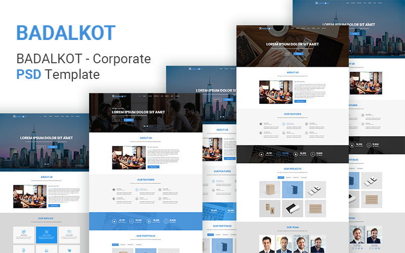 Download PSD шаблон "Badalkot - Multipurpose Corporate PSD Template" / Badalkot - Multipurpose Corporate PSD Template - Адаптивный PSD шаблон на тему программное обеспечение simple,corporate,page,template,store,website,creative,modern,agency,app,blog,business,construction,consulting,marketing,multipurpose,portfolio,saas,seo,startup