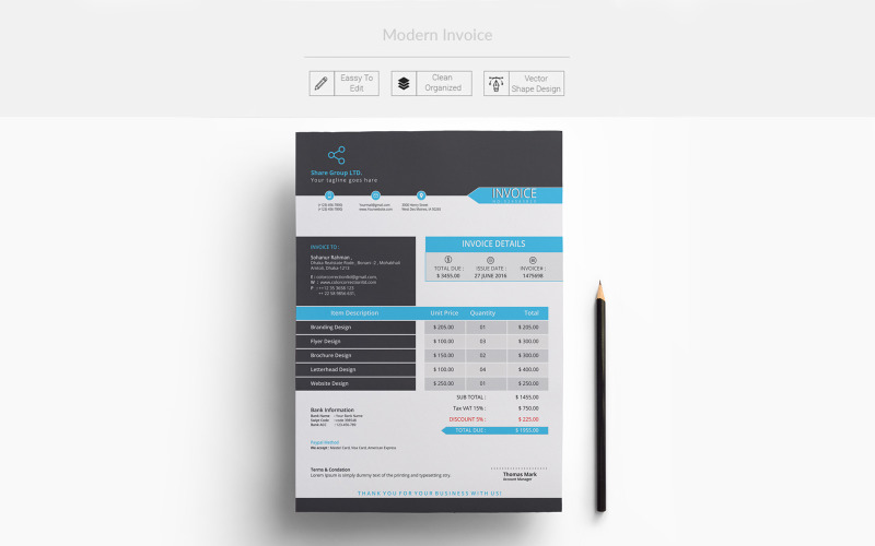 Download Фирменный стиль "Modern Invoice - Corporate Identity Template" / Modern Invoice - Corporate Identity Template - Фирменный стиль на тему графика invoice,modern,cleaninvoice,creative,creativeinvoice,bill,pay,payment,corporate,corporateinvoice,colorful,word,office
