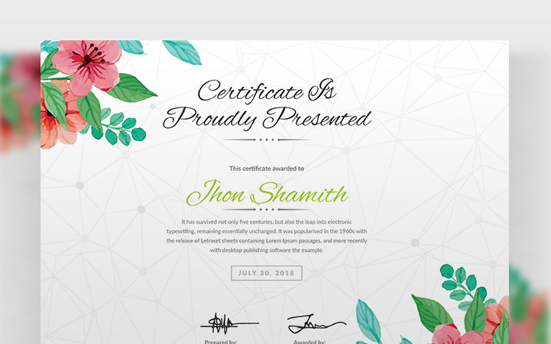 Download Шаблон сертификата "Watercolor Design Certificate Template" / Watercolor Design Certificate Template - Шаблон сертификата на тему графика a4,achievement,awarded,awards,bonus,certificates,card,certificate,bundle,bundles,templates,certifications,clen,cmyk,colorundefined