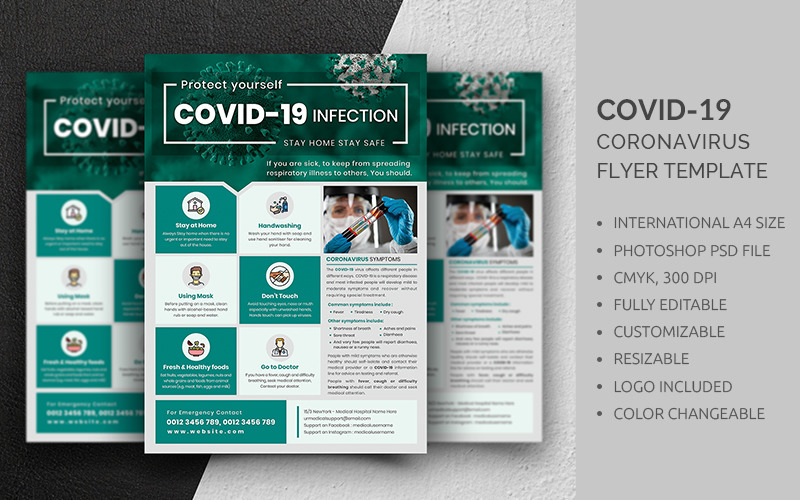 Download Фирменный стиль "Covid-19 Flyer - Corporate Identity Template" / Covid-19 Flyer - Corporate Identity Template - Фирменный стиль на тему графика a4,flyer,clinic,cold,corona,covid,covid-19,covid19,dentist,doctor,emergency,flu,health,hospital,ill,influenza,injection,medical,leaflet