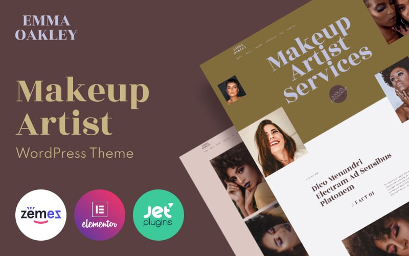 Emma Oakley - Tema de WordPress para portafolios de cosméticos para profesionales de la belleza y maquilladores.