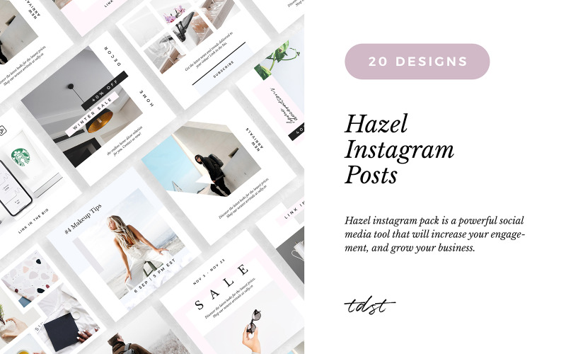 Download Шаблон для соцсетей "Hazel Instagram Pack Social Media Template" / Hazel Instagram Pack Social Media Template - Шаблон для соцсетей на тему графика clean,minimal,fashion,modern,lifestyle,sale,instagram,post,stories,social,media,banner,square,posts,design,template,feminine,digital,marketing,moodboard