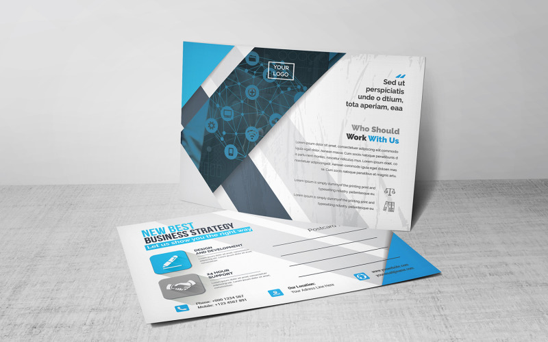 Download Фирменный стиль "Modern Geometric Postcard - Corporate Identity Template" / Modern Geometric Postcard - Corporate Identity Template - Фирменный стиль на тему графика blue,design,flyer,graphic,green,landscape,modern,official,print,ready,professional,simple,standard,web,white