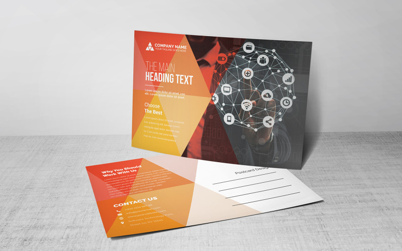 Download Фирменный стиль "Modern Triangular Postcard - Corporate Identity Template" / Modern Triangular Postcard - Corporate Identity Template - Фирменный стиль на тему графика blue,design,flyer,graphic,green,landscape,modern,official,print,ready,professional,simple,standard,web,white