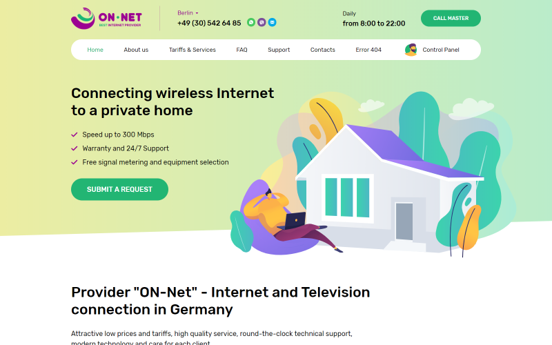 ON-Net - шаблон многостраничного веб-сайта интернет-провайдера