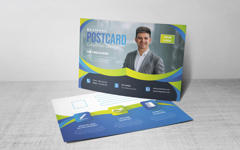 Download Фирменный стиль "Colorful Modern Postcard - Corporate Identity Template" / Colorful Modern Postcard - Corporate Identity Template - Фирменный стиль на тему графика blue,design,flyer,graphic,green,landscape,modern,official,print,ready,professional,simple,standard,web,white