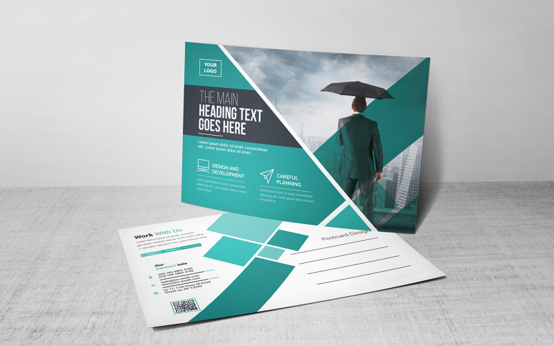 Download Фирменный стиль "Modern Geometric Postcard - Corporate Identity Template" / Modern Geometric Postcard - Corporate Identity Template - Фирменный стиль на тему графика blue,design,flyer,graphic,green,landscape,modern,official,print,ready,professional,simple,standard,web,white