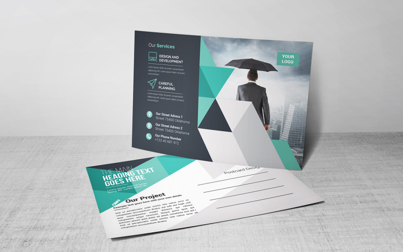 Download Фирменный стиль "Postcard - Corporate Identity Template" / Postcard - Corporate Identity Template - Фирменный стиль на тему графика blue,design,flyer,graphic,green,landscape,modern,official,print,ready,professional,simple,standard,web,white