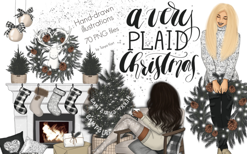 Download Иллюстрация "A Very Plaid Christmas Design Kit - Illustration" / A Very Plaid Christmas Design Kit - Illustration - Иллюстрация на тему графика plais,tree,silver,christmas,xmas,winter,pattern,paper,clipart,girls,scrapbook,lettering,blog,illustration,planner,sticker,sublimation,holiday,digital,fashion