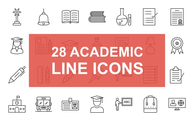 28 academische lijn zwarte pictogramserie