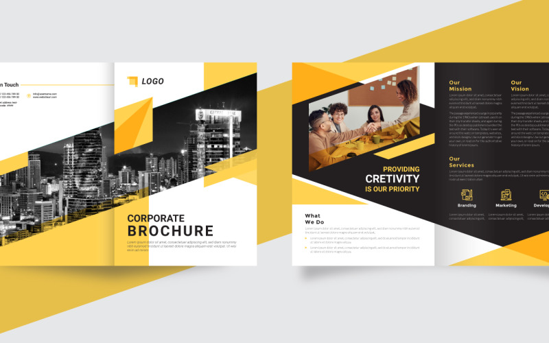 Download Фирменный стиль "Bi-fold Brochure - Corporate Identity Template" / Bi-fold Brochure - Corporate Identity Template - Фирменный стиль на тему графика bifold,brochure,design,corporate,template,company,profile,booklet,leaflet,catalog,page,branding,print,layout,creative,promotion,yellow,abstract