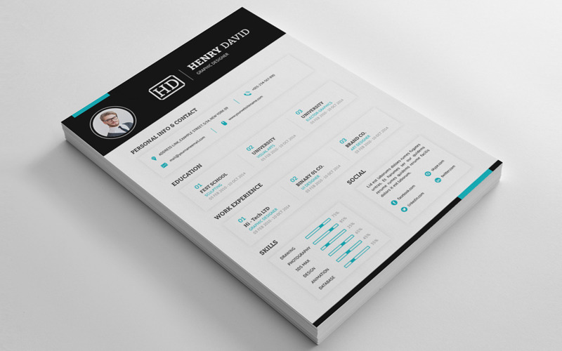 Download Резюме "Henry David Word Resume Template" / Henry David Word Resume Template - Резюме на тему графика resume,cv,clean,creative,word,infographic,modern,professional,student,mac,pages,manager,template,bankers