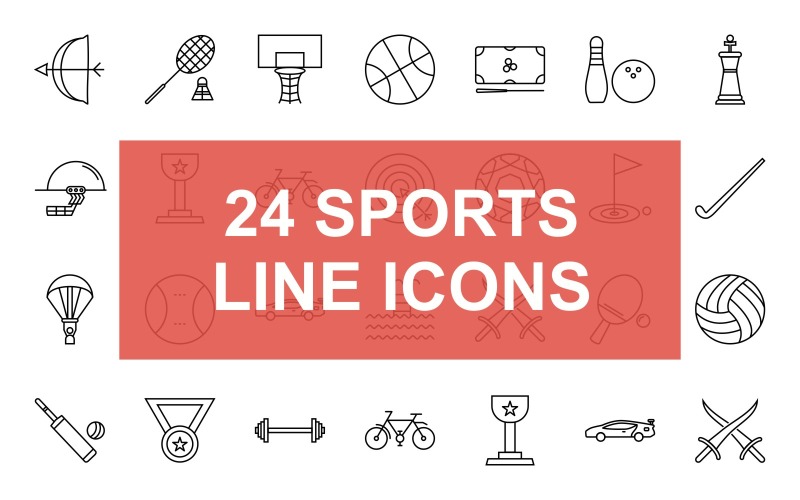 Download Набор иконок "24 Sports Line Black Icon Set" / 24 Sports Line Black Icon Set - Набор иконок на тему графика sports,fitness,sport,archery,badminton,basketball,hoop,billiard,bowling,chess,bat,cricket,ball,helmet,trophy,winner,cycle,darts,target,football