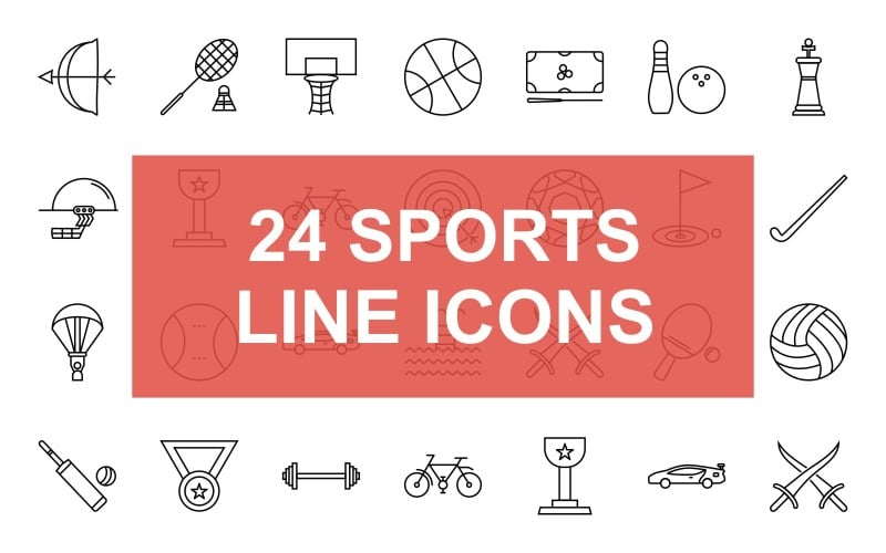 24 Sports Line Black Icon Set #101694 - TemplateMonster