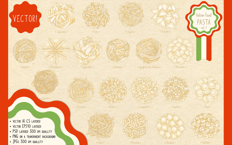 Download Иллюстрация "Italian Food. Pasta. - Illustration" / Italian Food. Pasta. - Illustration - Иллюстрация на тему графика pasta,ravioli,spaghetti,macaroni,home-made,maccheroni,recipe,ingredient,cooking,culinary,home-cooking,italian,family,semolina,stayhome,food,bakery,nest,sketch,meal