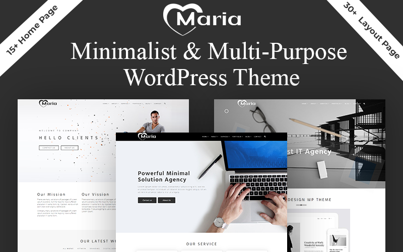 Maria - Minimalista és kreatív portfólió WordPress sablon.