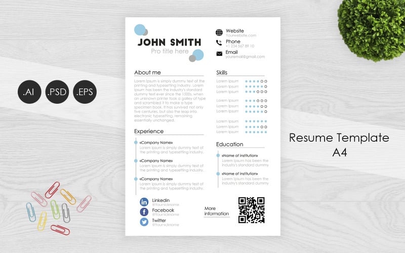 Download Резюме "Professional AI / PSD / EPS Resume Template" / Professional AI / PSD / EPS Resume Template - Резюме на тему графика resume,clean,template,modern,photoshop,professional,print,us,letter,powerpoint,job,award,simple,creative,icons,skills,swiss,design,employment,curriculum