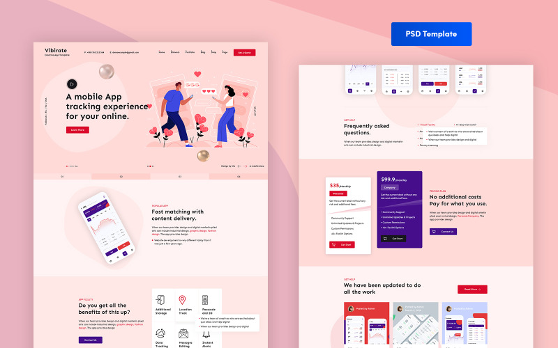Download PSD шаблон "Vibirate - App PSD Template" / Vibirate - App PSD Template - PSD шаблон на тему компания по разработке по app,app,psd,appstore,software,corporate,business,agency,creative,new,clean,template