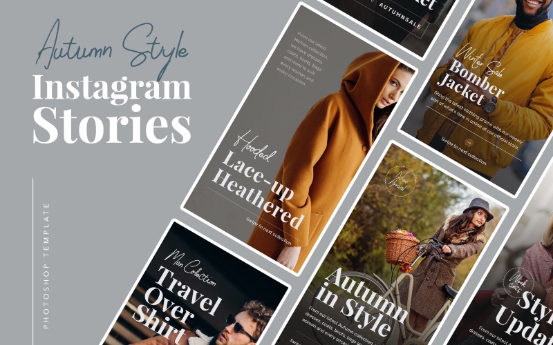 Download Шаблон для соцсетей "AUTUMN Instagram Stories Social Media Template" / AUTUMN Instagram Stories Social Media Template - Шаблон для соцсетей на тему графика instagram,store,fashion,psd,photoshop,modern,elegant,promo,deals,discount,post,stories,autumn,apparel,shop,online,promotion,women,marketing