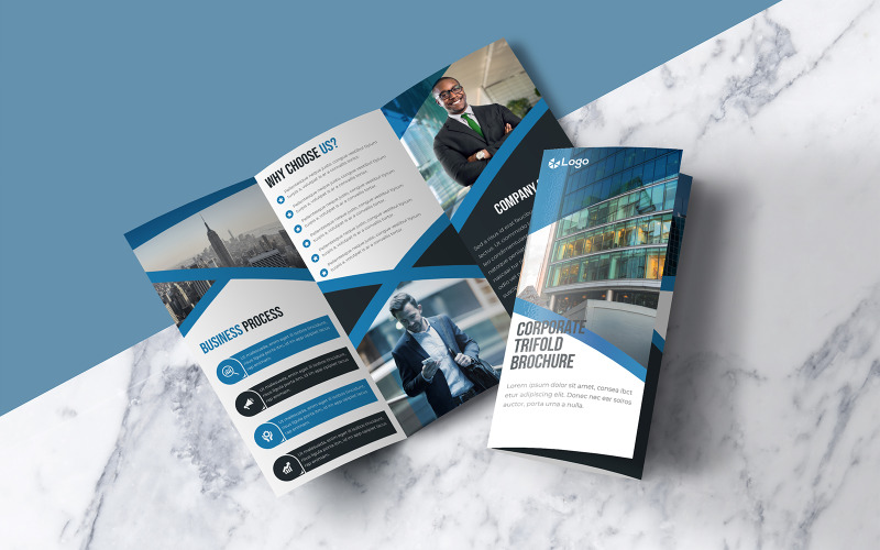 Download Фирменный стиль "Blue Trifold Brochure Design - Corporate Identity Template" / Blue Trifold Brochure Design - Corporate Identity Template - Фирменный стиль на тему графика brochure,publication,design,presentation,document,concept,template,trifold,promotion,leaflet,corporate,folder,print,marketing,creative,business,vector,company,tri-fold,catalogundefined