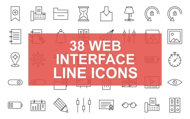 38 Conjunto de ícones pretos de linha de interface da web