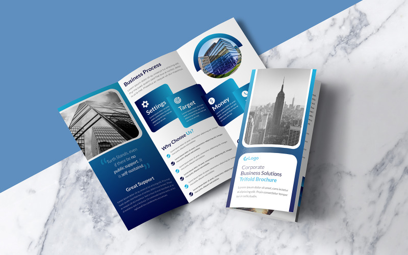 Дизайн брошюры с синим градиентом, сложенный втрое - шаблон фирменного стиля