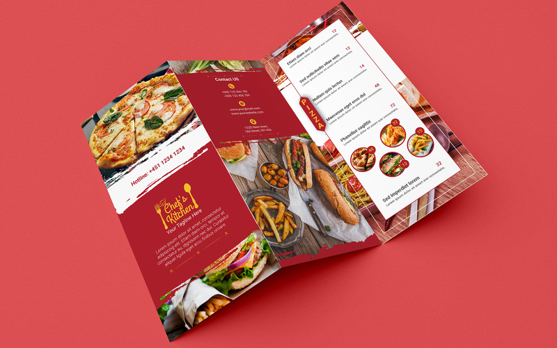Download Фирменный стиль "Food/Restaurants Red Trifold Brochure - Corporate Identity Template" / Food/Restaurants Red Trifold Brochure - Corporate Identity Template - Фирменный стиль на тему графика brochure,design,presentation,concept,template,trifold,promotion,leaflet,corporate,folder,print,marketing,creative,business,vector,company,tri-fold,restaurants,food,menu